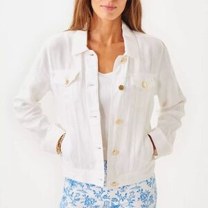 NEW WHITE LILLY PULITZER SEASPRAY LINEN DENIM JACKET XS